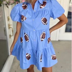 Peach love sequin blue football dress